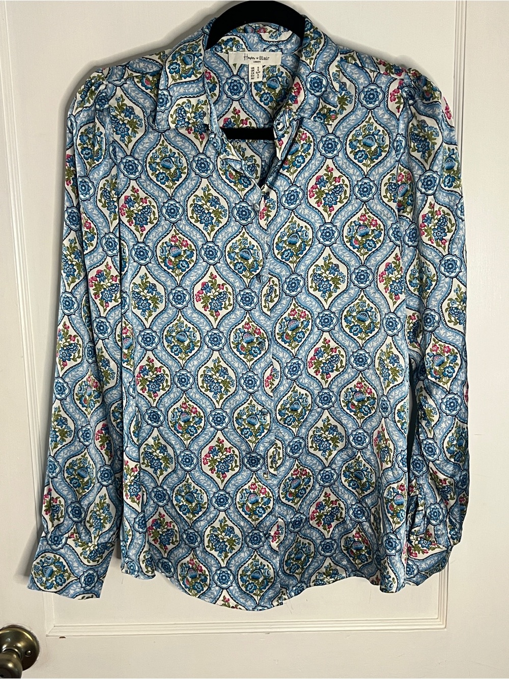 Haver & Blair London Blue Floral Medallion Button-Down Shirt Sz S